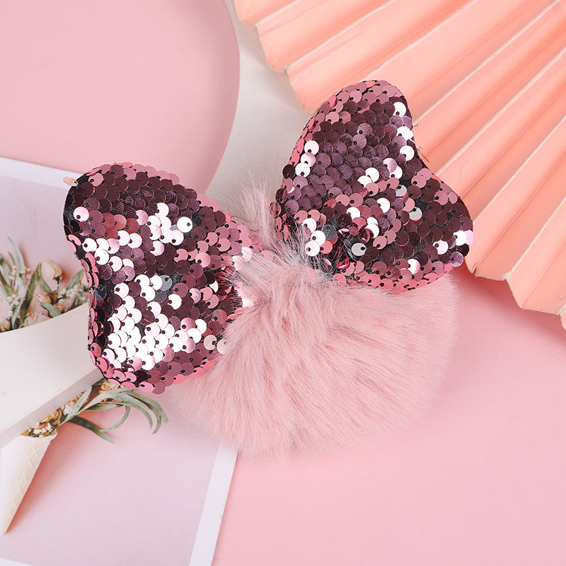 Wholesale Color Sequin Bow Hair Ball Keychain